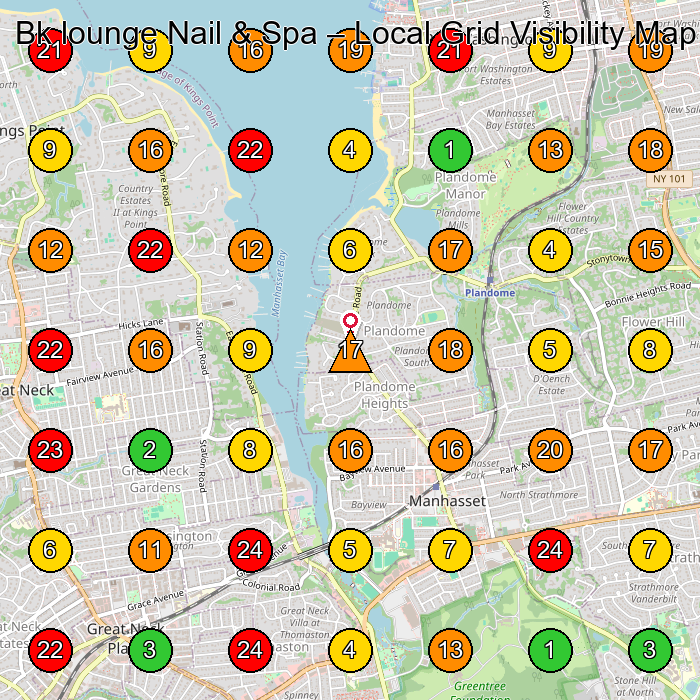 Bk lounge Nail & Spa Day Spa GeoGrid ranking map for Manhasset NY